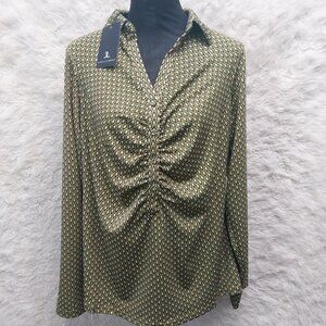 Jules & Leopold Women's Green Foulard Johnny Collar Top